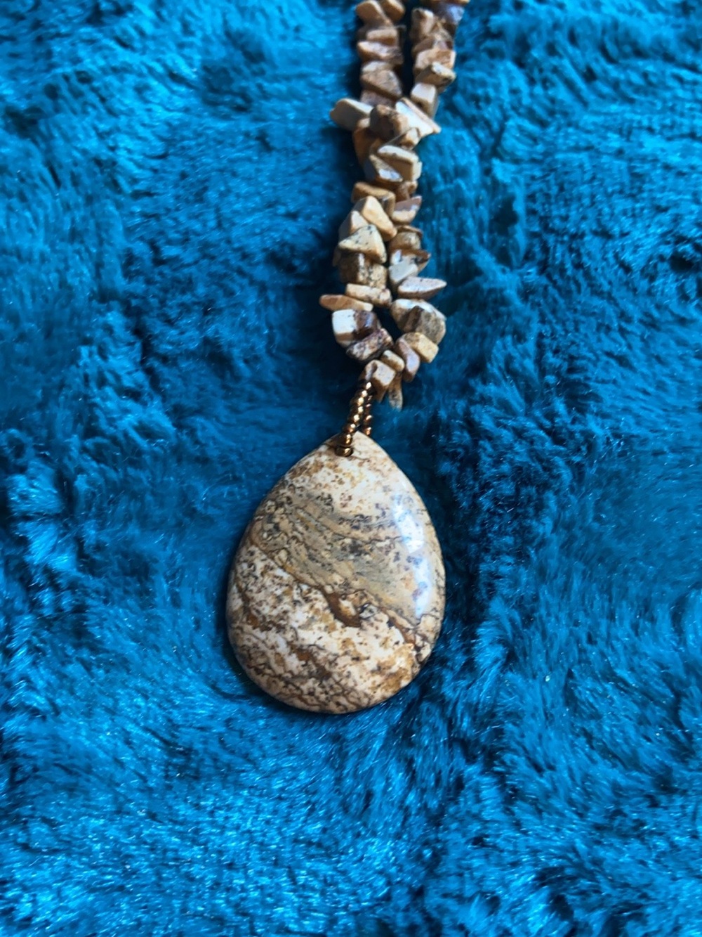Jasper Chip Bead Necklace Teardrop Pendant Boho Crystal Artisan Mexico Market
